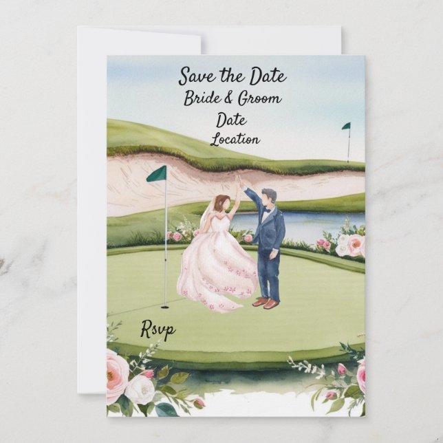 Golf Save the date bröllopsinbjudan Watercolor Inbjudningar (Framsida)