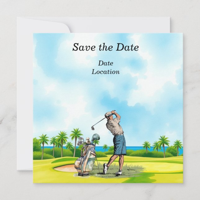Golf Save the Date-fest med golfspelare  Inbjudningar (Framsida)