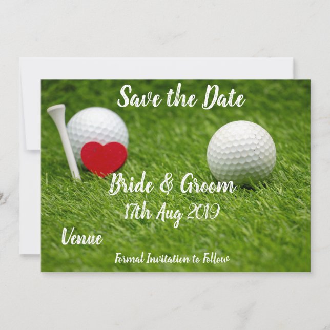 Golf Save the date for bröllop with kärlek and bol Inbjudningar (Framsida)