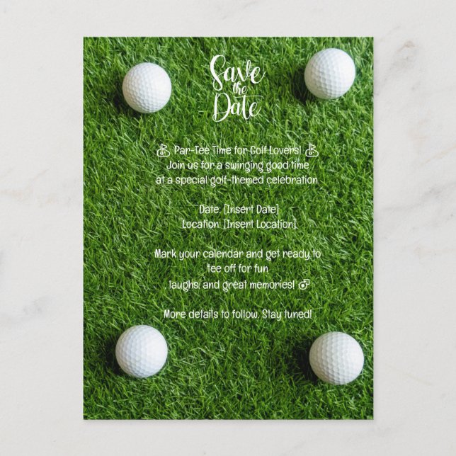 Golf Save the Date: Golf-Thned Party-inbjudan Vykort (Framsida)