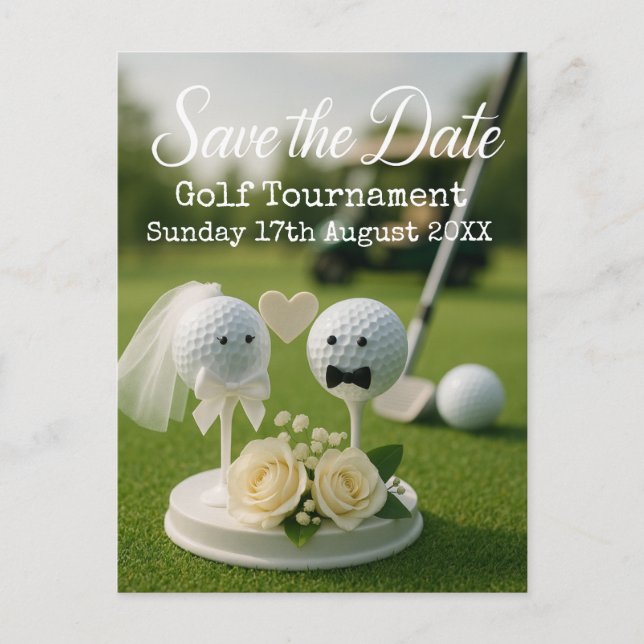 Golf Save the date wedding themed for golfer  Meddelande Vykort (Framsida)