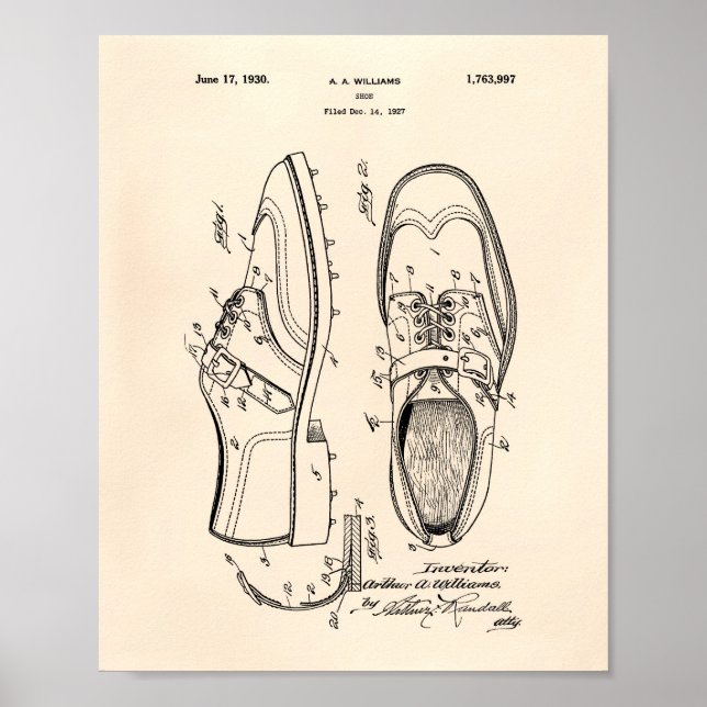 Golf Shoe 1927 Patent Art - Gammal peper Poster (Framsidan)