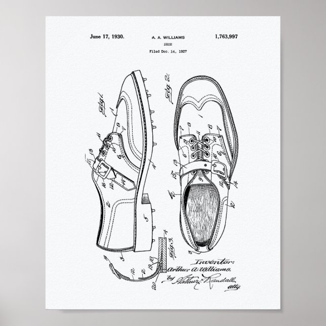 Golf Shoe 1927 Patent Art - White Papper Poster (Framsidan)