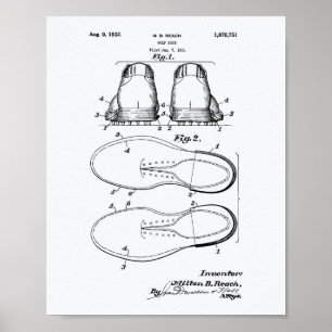Golf Shoe 1932 Patent Art - White Papper Poster