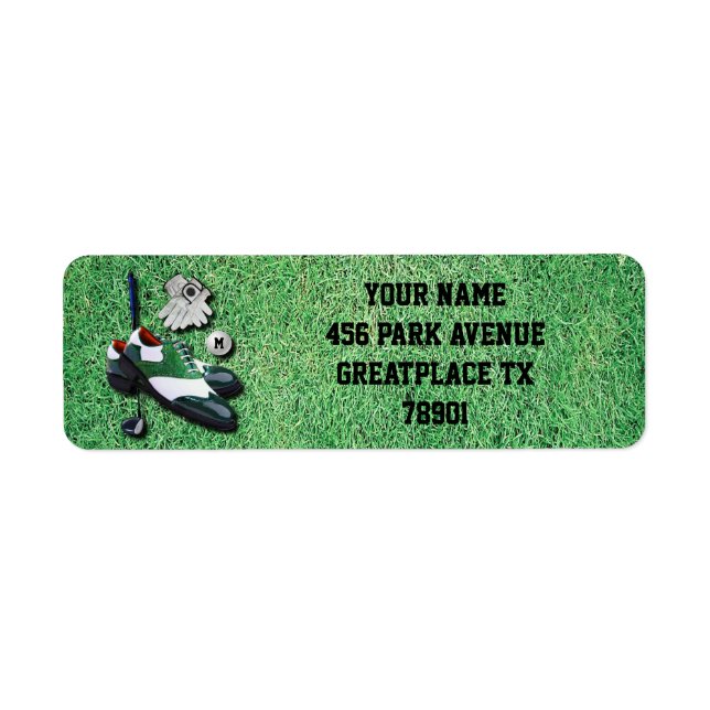Golf Shoes Boll handskas med Klubb Driver med Mono Returadress Etikett (Framsidan)
