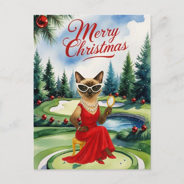 Golf Siamese Cat är i julklappskurs Helg Vykort (Framsida)