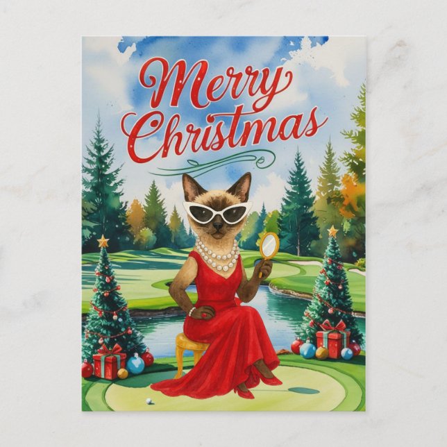 Golf Siamese Cat är i julklappskurs Helg Vykort (Framsida)