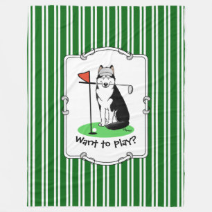 Golf Siberian husky (svart) Hund Spela Cute Funny Fleecefilt