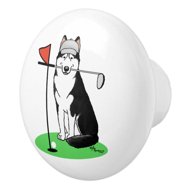 Golf Siberian husky (svart) Hund Spela Cute Funny Knopp (Höger)