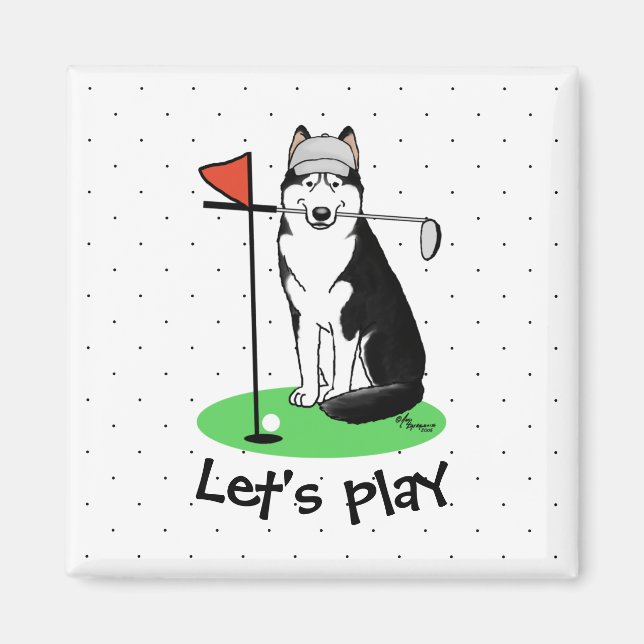 Golf Siberian husky (svart) Hund Spela Cute Funny Magnet (Framsidan)