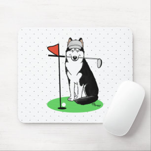 Golf Siberian husky (svart) Hund Spela Cute Funny Musmatta