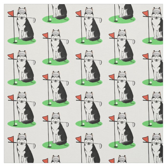 Golf Siberian husky (svart) Hund Spela Cute Funny Tyg (Provkarta)