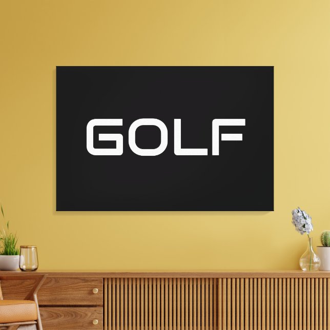 GOLF Sleek Sporty Modern White Text On Deep Black Canvastryck (Insitu (Vardagsrum))