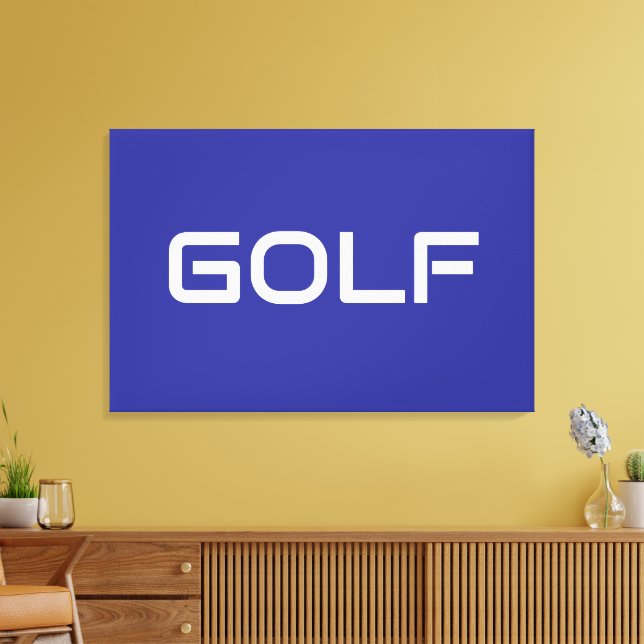 GOLF Slick Sportig Modern Vit Text På Djupblå Canvastryck (Insitu (Vardagsrum))