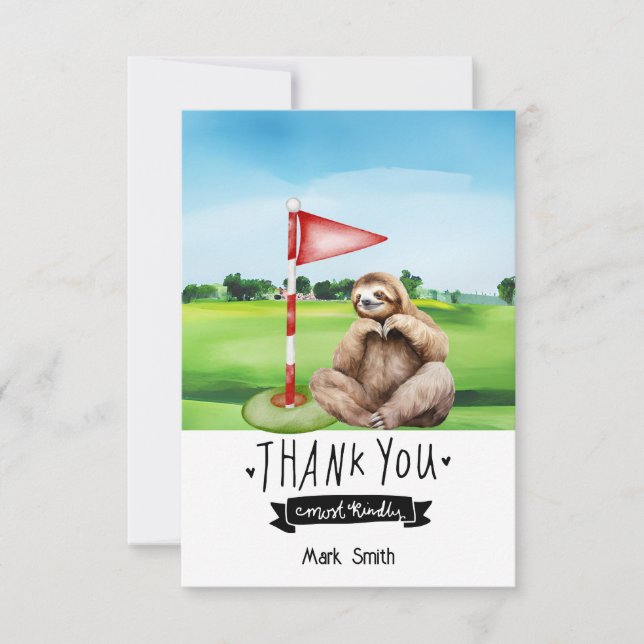 Golf Sloth Golfer på grönt gräs Tack Kort (Framsida)