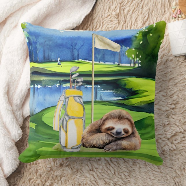 Golf Sloth Golfer på grönt Kudde (Filt)
