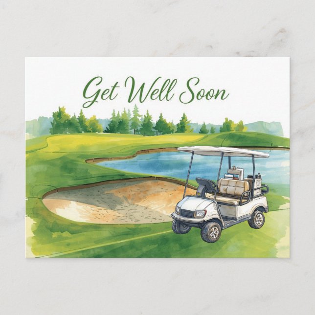 Golf Snart frisk igen med golfbil på grönt Vykort (Framsida)