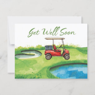 Golf Snart frisk igen med golfvagn på grönt Vykort
