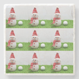 Golf Snö Man med golf boll på grönt jul Stenunderlägg