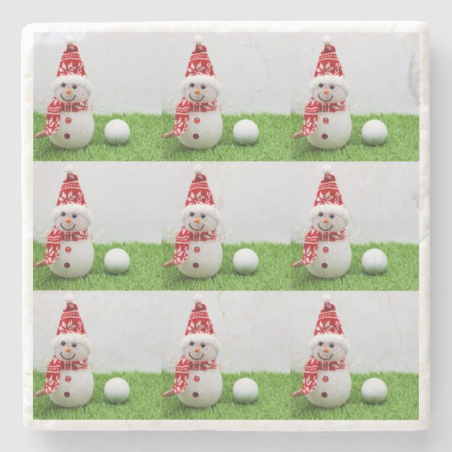 Golf Snö Man med golf boll på grönt jul Stenunderlägg (Framsidan)