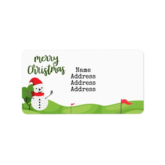 Golf Snögubbe för Golfer God jul Adressetikett (Framsidan)