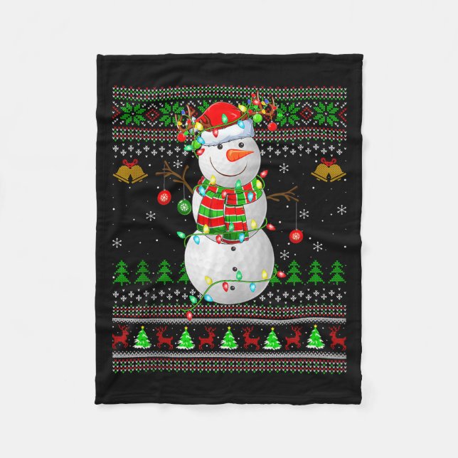 Golf Snowman Ugly Christmas Sweaters Golfing Golfe Fleecefilt (Framsidan)