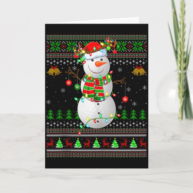 Golf Snowman Ugly Christmas Sweaters Golfing Golfe Kort (Framsida)