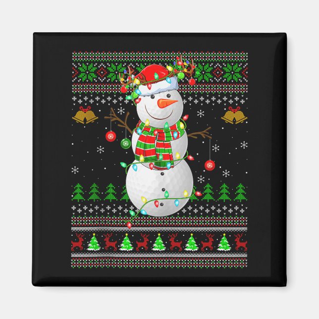 Golf Snowman Ugly Christmas Sweaters Golfing Golfe Magnet (Framsidan)