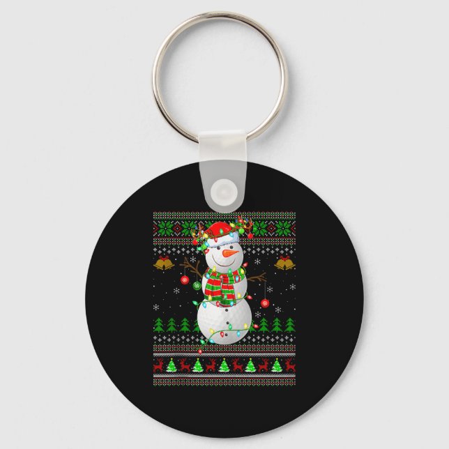 Golf Snowman Ugly Christmas Sweaters Golfing Golfe Nyckelring (Framsida)