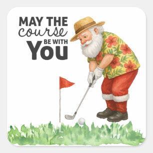 Golf Sommar jul med Jultomten Golfing Fyrkantigt Klistermärke