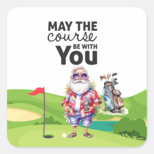 Golf Sommar jul med Jultomten i flagga Fyrkantigt Klistermärke