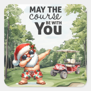Golf Sommar jul med Jultomten i flagga Fyrkantigt Klistermärke