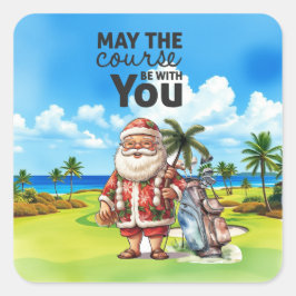 Golf Sommar jul med Jultomten i flagga Fyrkantigt Klistermärke