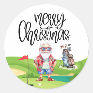 Golf Sommar jul med Jultomten i flagga Runt Klistermärke