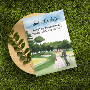 Golf Spara datum Golf Bröllop Akvarell golfare Inbjudningar