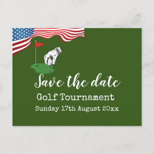 Golf Spara datum Golfturnering med USA-flagga Meddelande Vykort