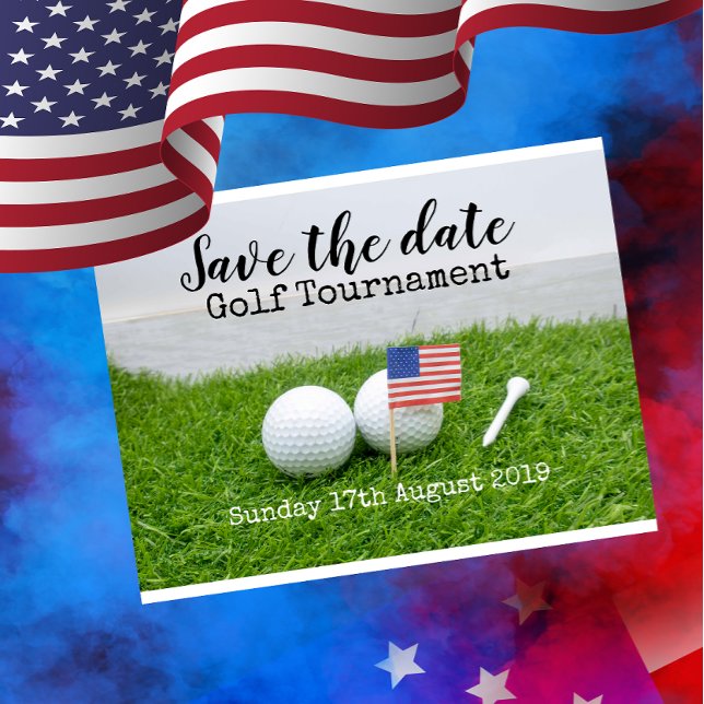 Golf Spara datum Golfturnering med USA-flagga Meddelande Vykort (Skapare uppladdad)