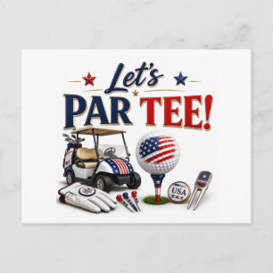 Golf Spara datum med golfboll & amerikansk flagga Vykort