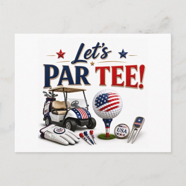 Golf Spara datum med golfboll & amerikansk flagga  Vykort (Framsida)