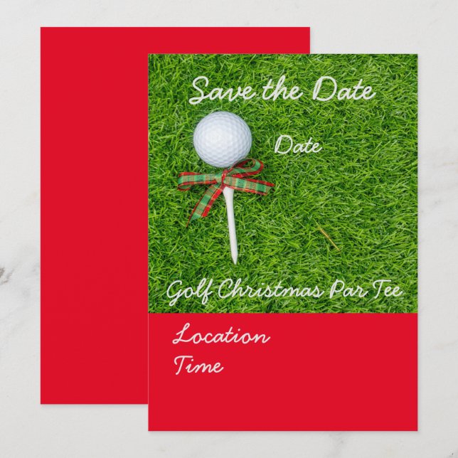 Golf - spara juldagen med golf boll inbjudningar (Fram/baksida)