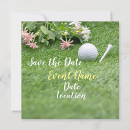 Golf sparar datumet med golf boll och blommor