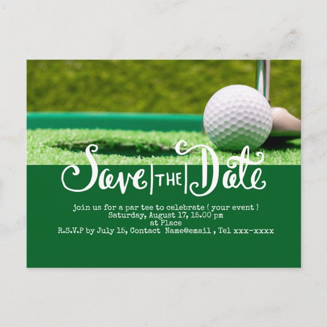 Golf sparar datumet med golf boll och klubb vykort (Framsida)
