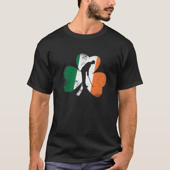 Golf St patrick's day Golfing Golfer Shamrock Iris T Shirt (Framsida)