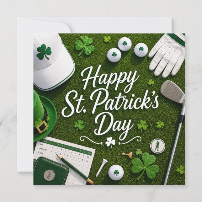 Golf St. Patrick's Day med golfboll för golfare Julkort (Framsida)