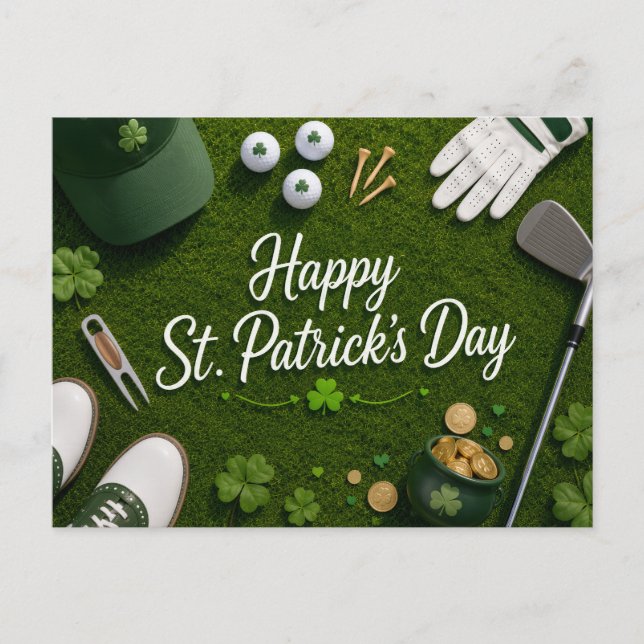 Golf St. Patrick's Day med golfboll för golfare Vykort (Framsida)
