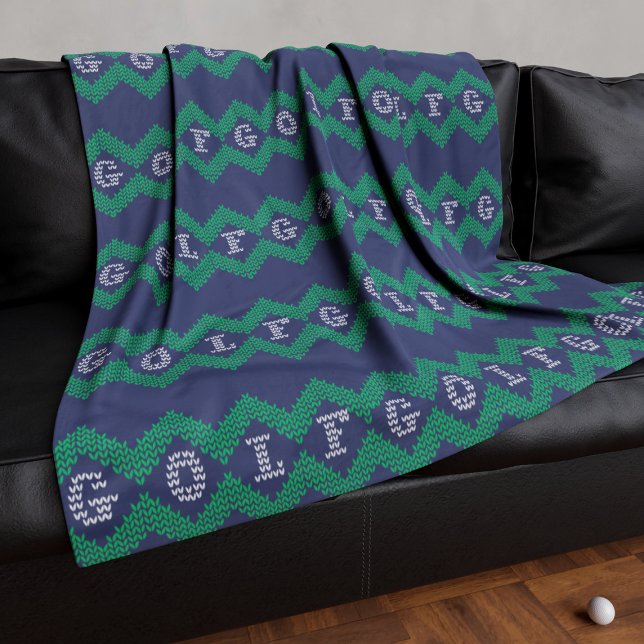 Golf Stitched Sweater Mönster Navy och Grönt Fleecefilt (Fun and festive blanket for the golfer in your life.)