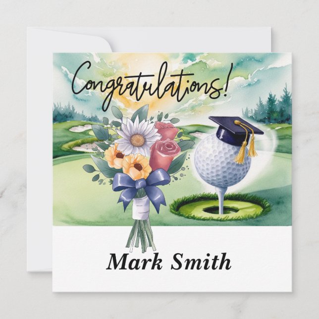 "Golf Studenten Card - Grattis Student!" Kort (Framsida)