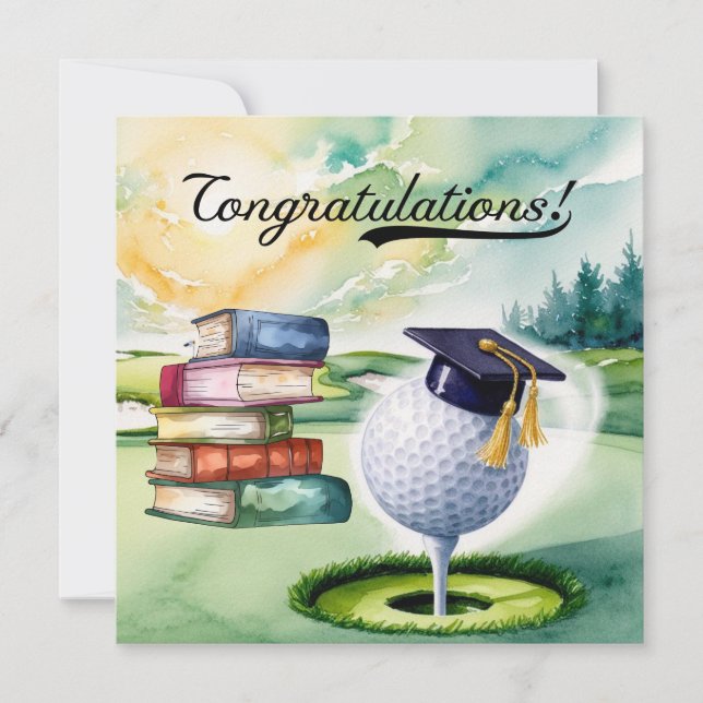 "Golf Studenten Card - Grattis Student!" Kort (Framsida)