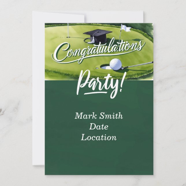 Golf Studenten Grattis Party på grönt Inbjudningar (Framsida)