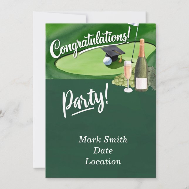 Golf Studenten Grattis Party på grönt Inbjudningar (Framsida)